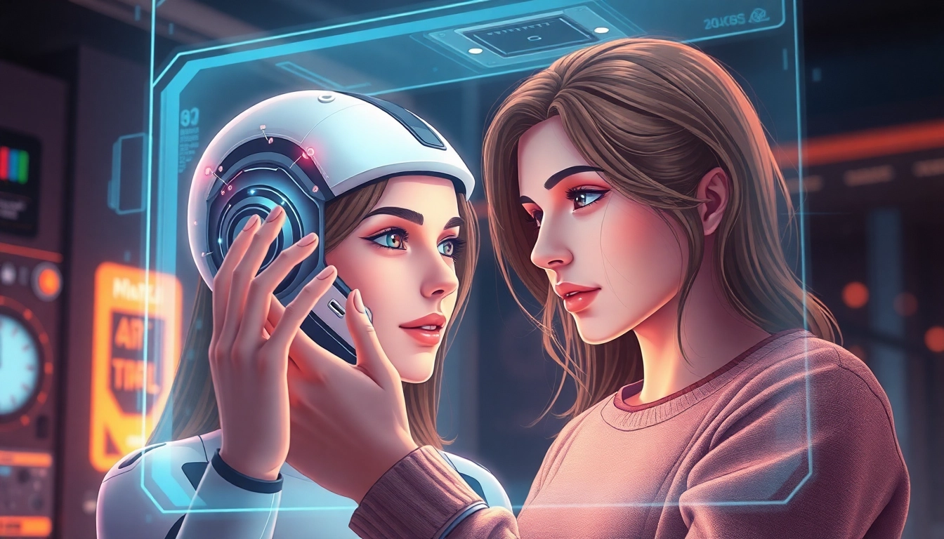 AI girlfriend app showcased on a sleek smartphone screen with a vibrant chat interface, highlighting realism and user engagement for accessibility.
